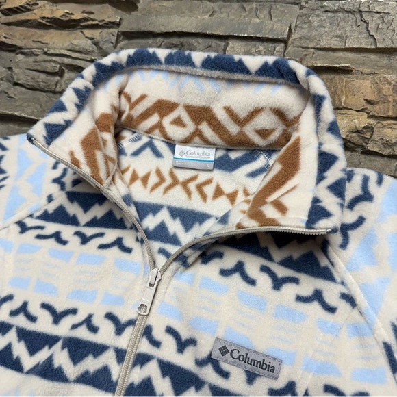 Eddie Bauer Quest Full Zip Fleece Sweater Womens Large White Aztec Jacket Light - Picture 2 of 8